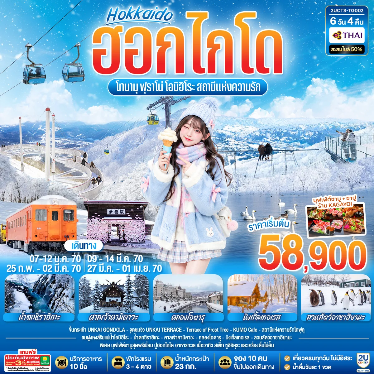 ทัวร์ญี่ปุ่น ฮอกไกโด โทมามุ ฟุราโน่ โอบิฮิโระ  สถานีแห่งความรัก 6วัน 4คืน (TG)